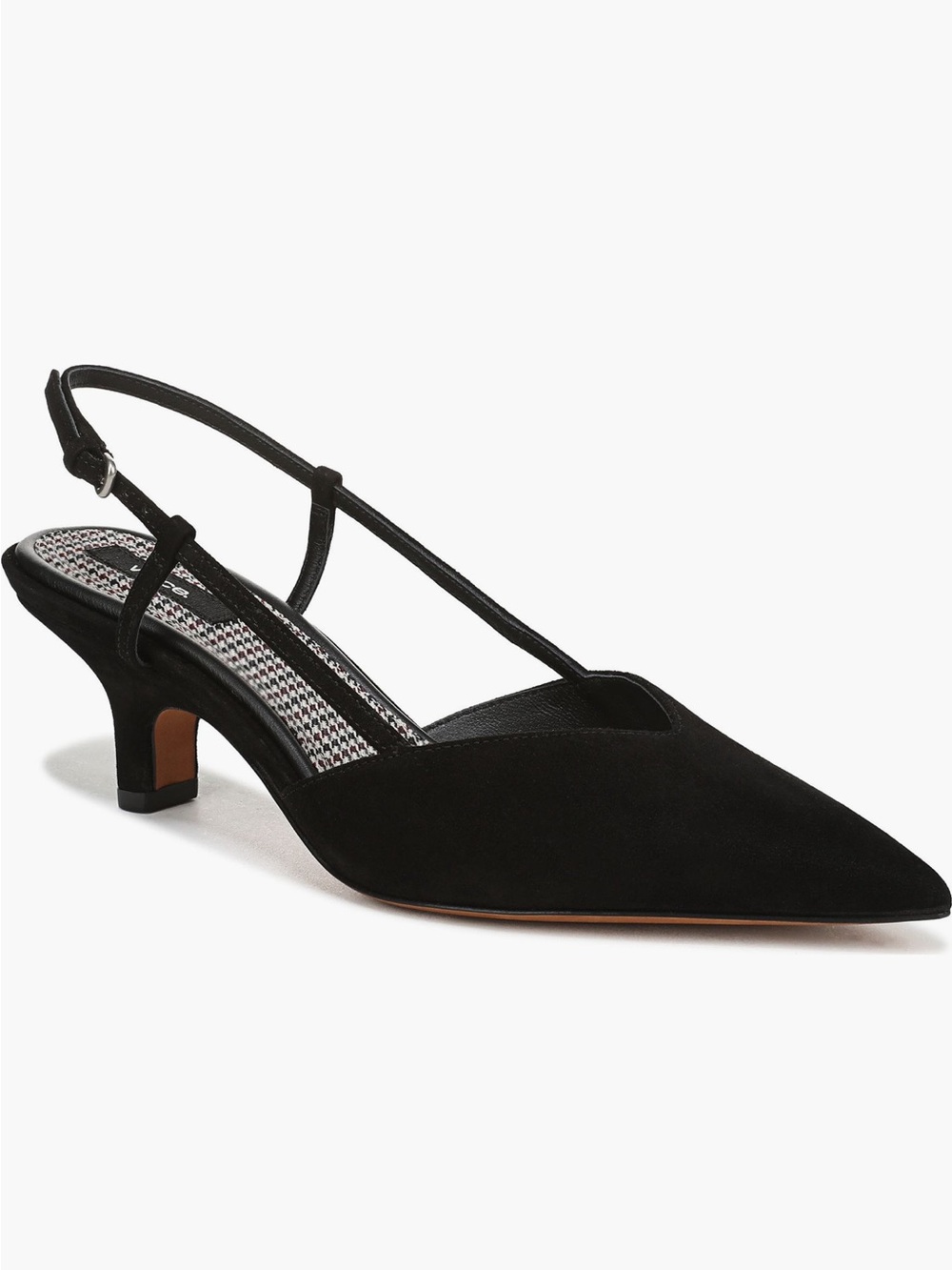 NEW Vince Levvy Slingback Pointed Toe Kitten Heel Pump in Black Suede